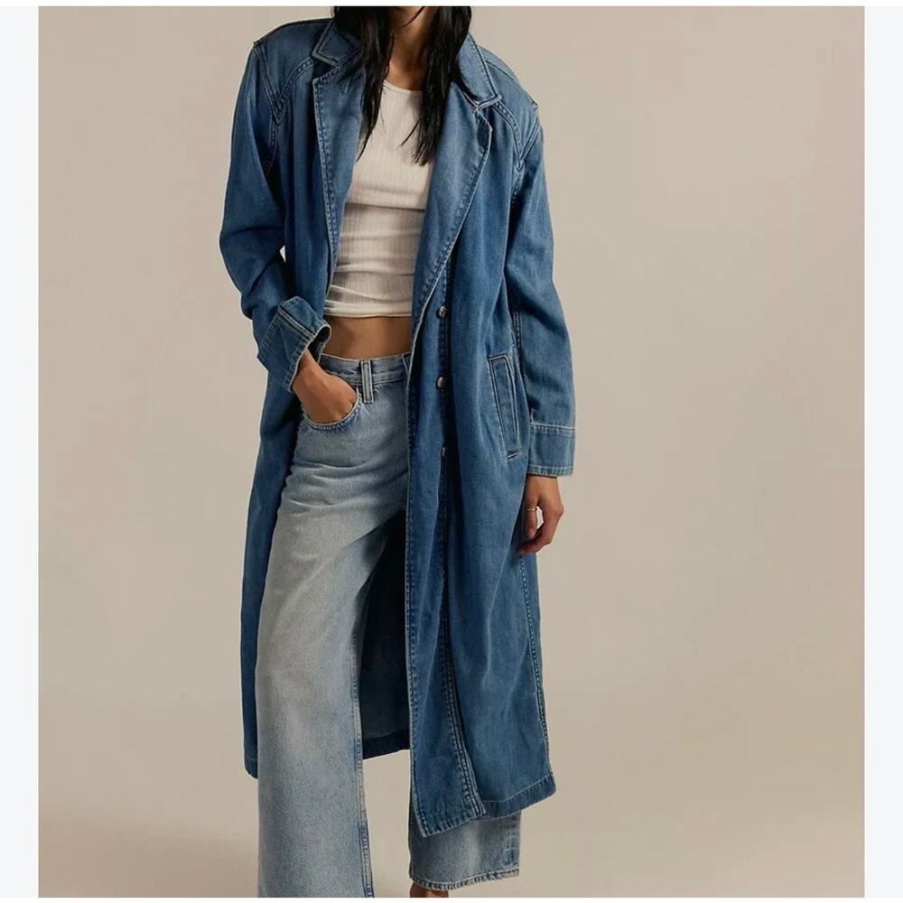 Free People We The Free Monique Indigo Duster Denim Jacket Women's Small Blue